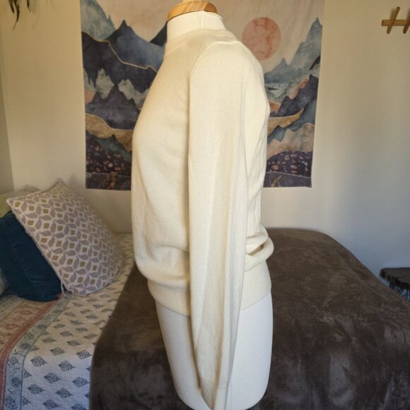 Jennie Liu 100% Cashmere Sweater Women’s Medium Cream Crew Neck Long Sleeve NWT - Picture 7 of 14